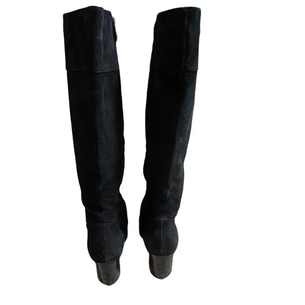 Diane Von Furstenburg Suede Knee High Boots Black Size 5